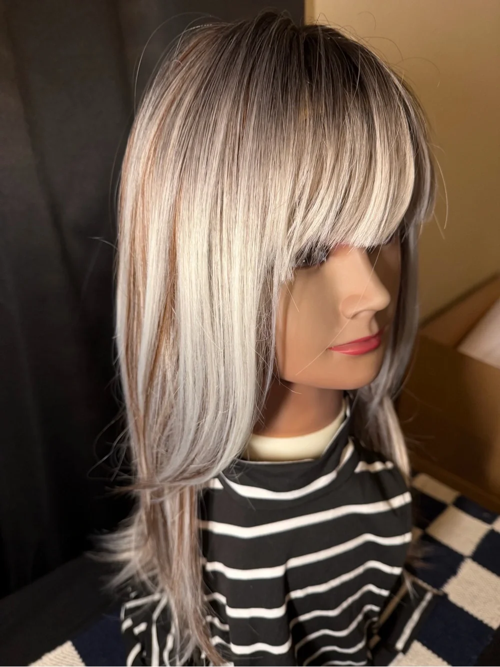 DWY Layered Synthetic Wig with Fringe - Silver Blonde Ombre
